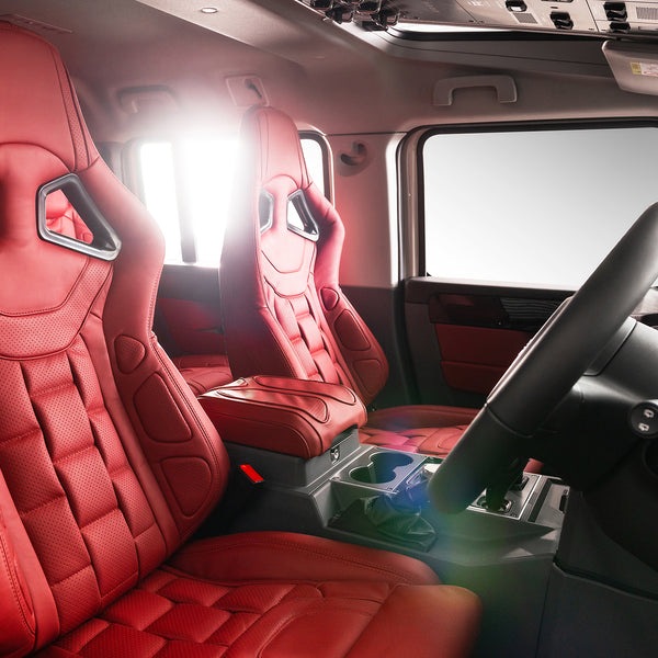 Ineos Grenadier Red Leather Interior With Instrument Binnacle, Leather Seat, Door Panel, Steering Wheel, Roof With Control Tailored By Chelsea Truck Company